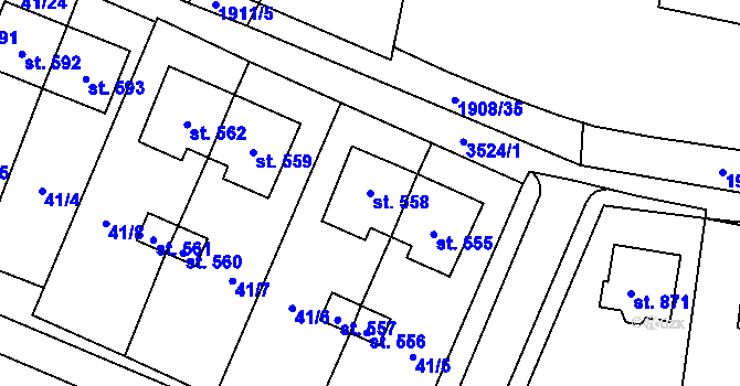Parcela st. 558 v KÚ Lomnice nad Lužnicí, Katastrální mapa