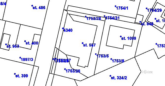 Parcela st. 587 v KÚ Lomnice nad Lužnicí, Katastrální mapa