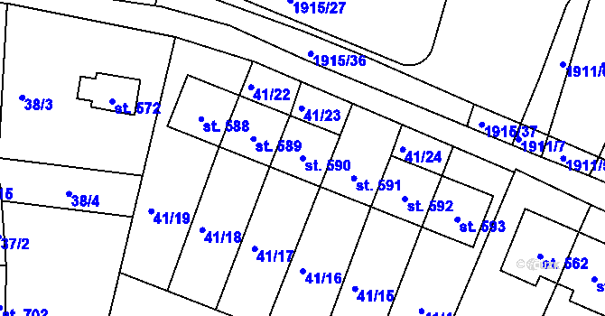 Parcela st. 590 v KÚ Lomnice nad Lužnicí, Katastrální mapa