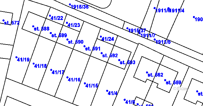 Parcela st. 592 v KÚ Lomnice nad Lužnicí, Katastrální mapa