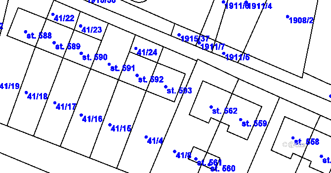 Parcela st. 593 v KÚ Lomnice nad Lužnicí, Katastrální mapa
