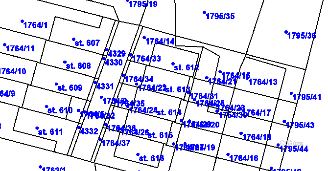 Parcela st. 613 v KÚ Lomnice nad Lužnicí, Katastrální mapa