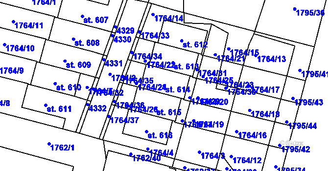 Parcela st. 614 v KÚ Lomnice nad Lužnicí, Katastrální mapa