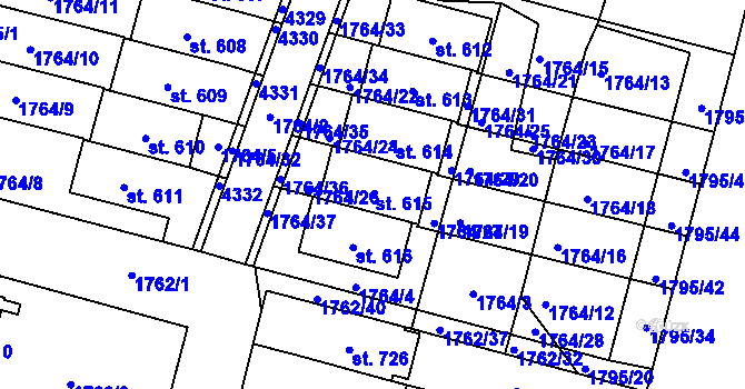 Parcela st. 615 v KÚ Lomnice nad Lužnicí, Katastrální mapa