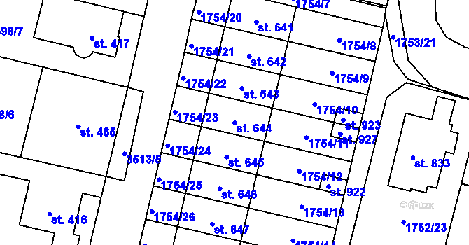 Parcela st. 644 v KÚ Lomnice nad Lužnicí, Katastrální mapa