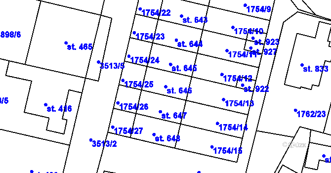 Parcela st. 646 v KÚ Lomnice nad Lužnicí, Katastrální mapa