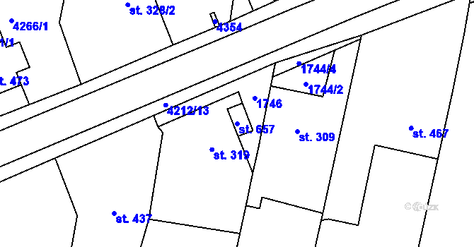 Parcela st. 657 v KÚ Lomnice nad Lužnicí, Katastrální mapa