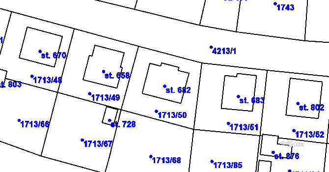 Parcela st. 682 v KÚ Lomnice nad Lužnicí, Katastrální mapa