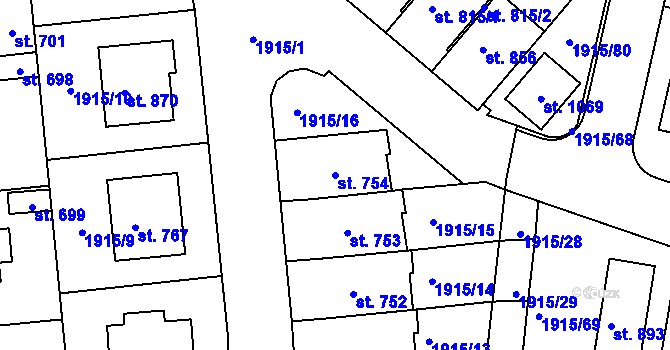 Parcela st. 754 v KÚ Lomnice nad Lužnicí, Katastrální mapa