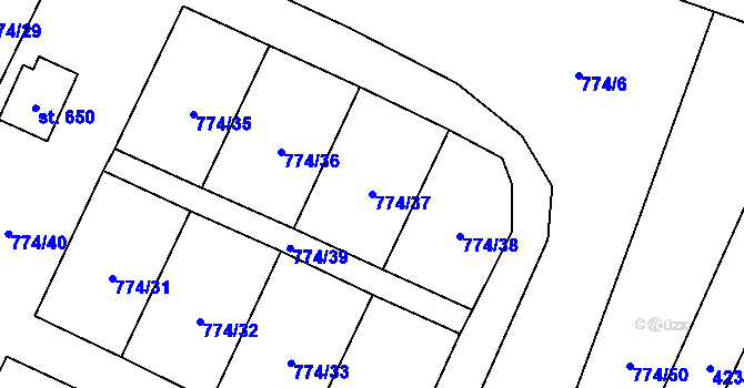 Parcela st. 774/37 v KÚ Lomnice nad Lužnicí, Katastrální mapa