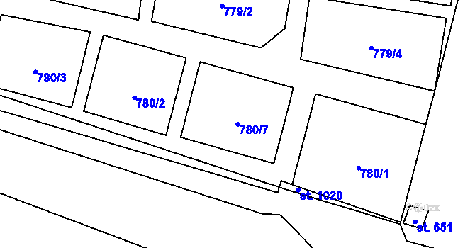 Parcela st. 780/7 v KÚ Lomnice nad Lužnicí, Katastrální mapa