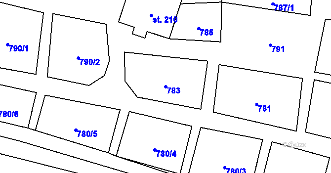 Parcela st. 783 v KÚ Lomnice nad Lužnicí, Katastrální mapa