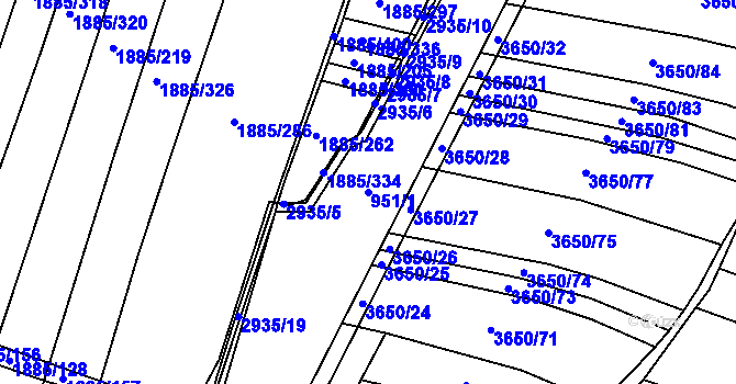 Parcela st. 951/1 v KÚ Lomnice nad Lužnicí, Katastrální mapa