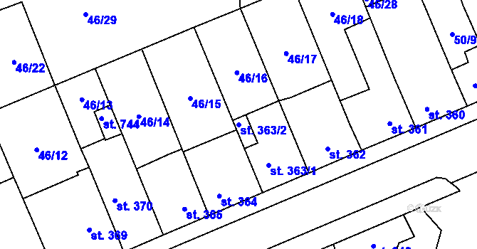 Parcela st. 363/2 v KÚ Lomnice nad Lužnicí, Katastrální mapa