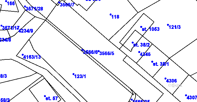 Parcela st. 3566/5 v KÚ Lomnice nad Lužnicí, Katastrální mapa