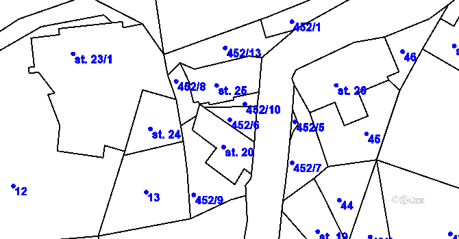 Parcela st. 452/6 v KÚ Chlum pod Táborem, Katastrální mapa