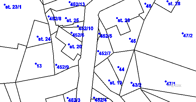 Parcela st. 452/7 v KÚ Chlum pod Táborem, Katastrální mapa