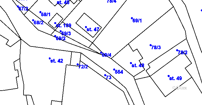 Parcela st. 69/4 v KÚ Košov, Katastrální mapa