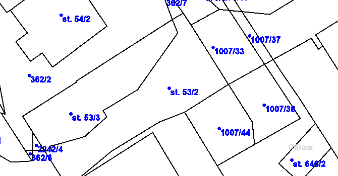 Parcela st. 53/2 v KÚ Lomnice nad Popelkou, Katastrální mapa