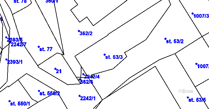 Parcela st. 53/3 v KÚ Lomnice nad Popelkou, Katastrální mapa