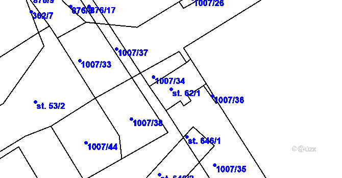 Parcela st. 62/1 v KÚ Lomnice nad Popelkou, Katastrální mapa