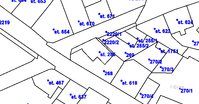 Parcela st. 256 v KÚ Lomnice nad Popelkou, Katastrální mapa
