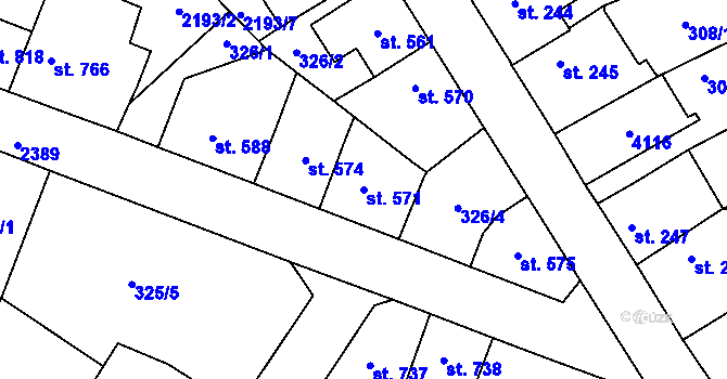 Parcela st. 571 v KÚ Lomnice nad Popelkou, Katastrální mapa
