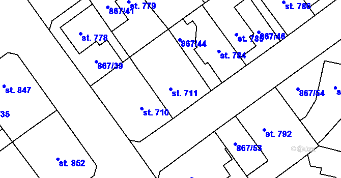 Parcela st. 711 v KÚ Lomnice nad Popelkou, Katastrální mapa