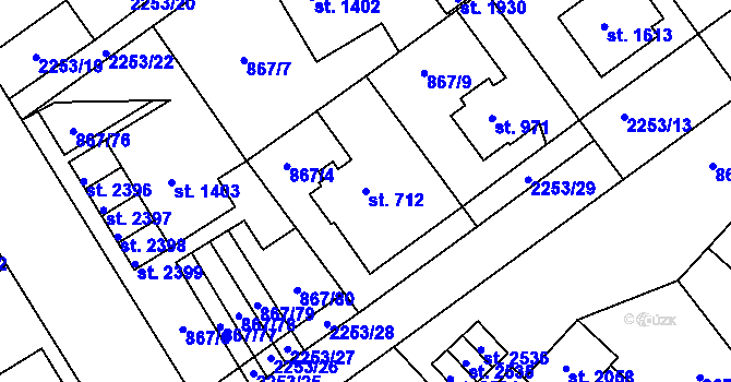 Parcela st. 712 v KÚ Lomnice nad Popelkou, Katastrální mapa