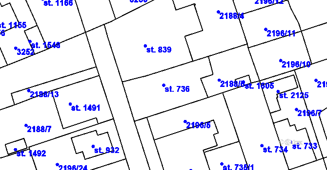 Parcela st. 736 v KÚ Lomnice nad Popelkou, Katastrální mapa