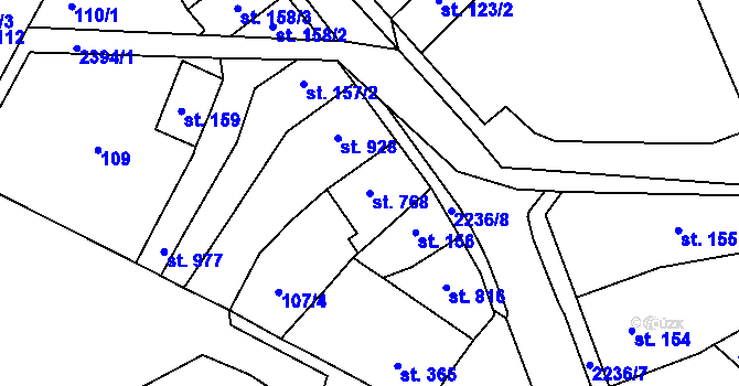 Parcela st. 768 v KÚ Lomnice nad Popelkou, Katastrální mapa
