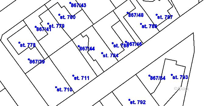 Parcela st. 784 v KÚ Lomnice nad Popelkou, Katastrální mapa