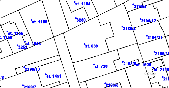 Parcela st. 839 v KÚ Lomnice nad Popelkou, Katastrální mapa