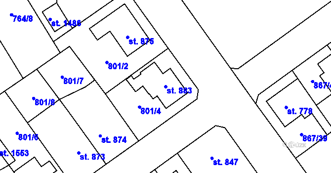 Parcela st. 883 v KÚ Lomnice nad Popelkou, Katastrální mapa