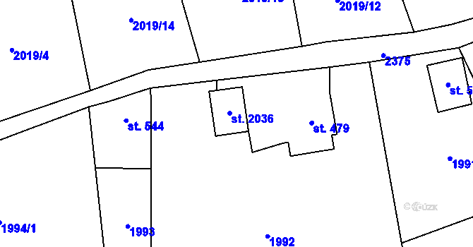 Parcela st. 2036 v KÚ Lomnice nad Popelkou, Katastrální mapa