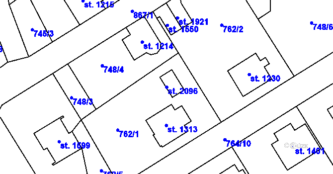 Parcela st. 2096 v KÚ Lomnice nad Popelkou, Katastrální mapa