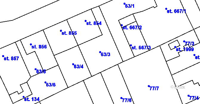 Parcela st. 63/3 v KÚ Lomnice nad Popelkou, Katastrální mapa