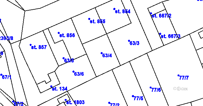 Parcela st. 63/4 v KÚ Lomnice nad Popelkou, Katastrální mapa