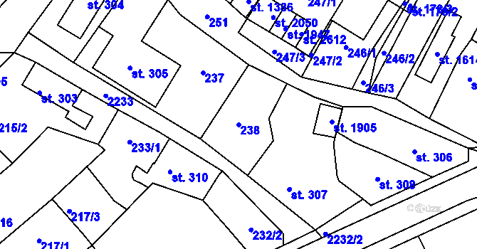 Parcela st. 238 v KÚ Lomnice nad Popelkou, Katastrální mapa