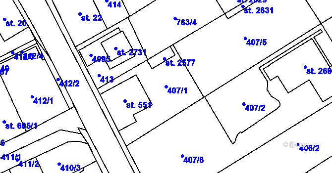 Parcela st. 407/1 v KÚ Lomnice nad Popelkou, Katastrální mapa