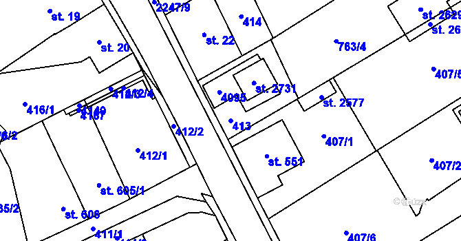Parcela st. 413 v KÚ Lomnice nad Popelkou, Katastrální mapa