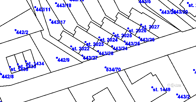 Parcela st. 443/28 v KÚ Lomnice nad Popelkou, Katastrální mapa
