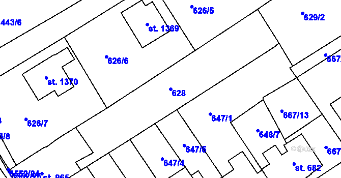 Parcela st. 628 v KÚ Lomnice nad Popelkou, Katastrální mapa