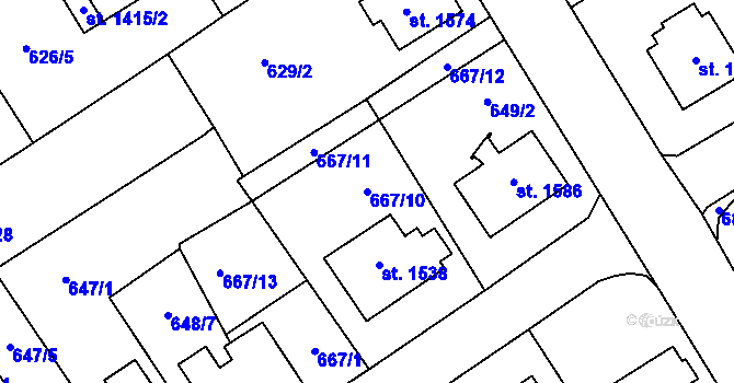Parcela st. 667/10 v KÚ Lomnice nad Popelkou, Katastrální mapa