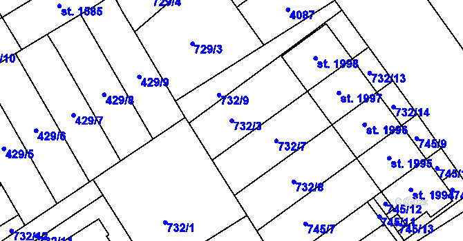 Parcela st. 732/3 v KÚ Lomnice nad Popelkou, Katastrální mapa