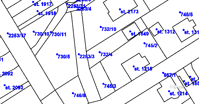 Parcela st. 732/4 v KÚ Lomnice nad Popelkou, Katastrální mapa