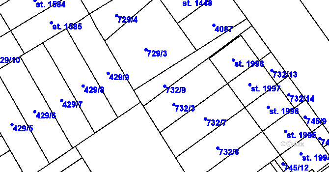 Parcela st. 732/9 v KÚ Lomnice nad Popelkou, Katastrální mapa