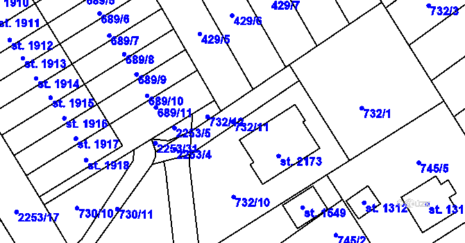 Parcela st. 732/11 v KÚ Lomnice nad Popelkou, Katastrální mapa