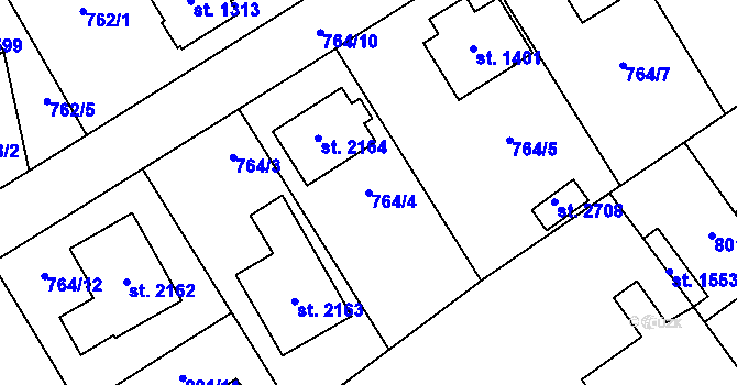 Parcela st. 764/4 v KÚ Lomnice nad Popelkou, Katastrální mapa