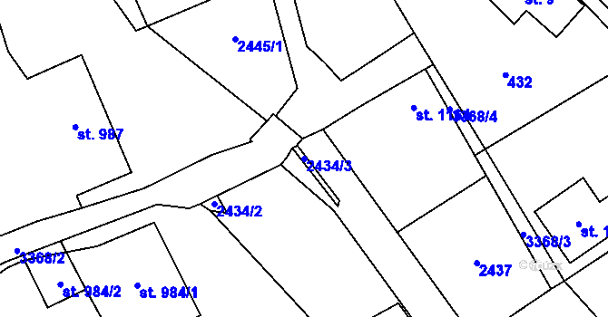 Parcela st. 2434/3 v KÚ Lomnice nad Popelkou, Katastrální mapa
